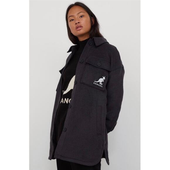 NWOT KANGOL x H&M Oversized Shirt Jacket in Charcoal Gray | Size M - Picture 1 of 6